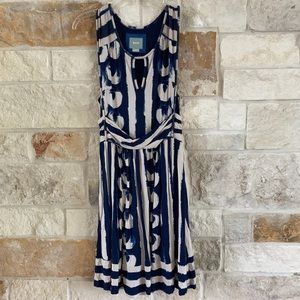Navy and tan knit dress